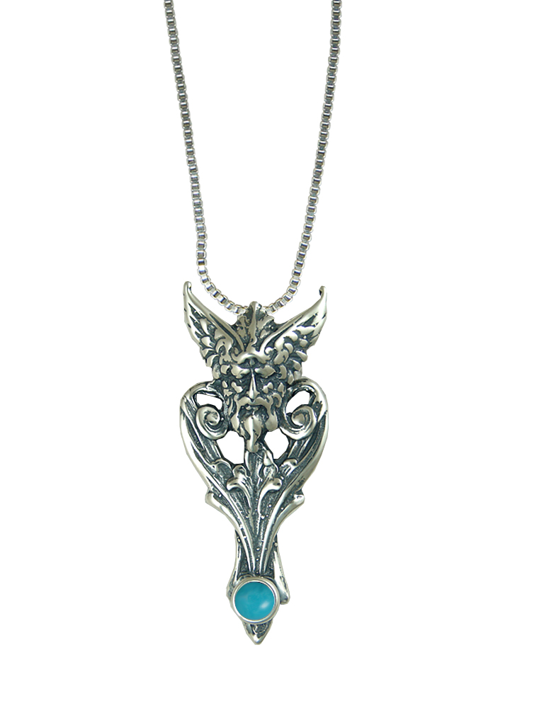 Sterling Silver Thor Viking Pendant With Turquoise